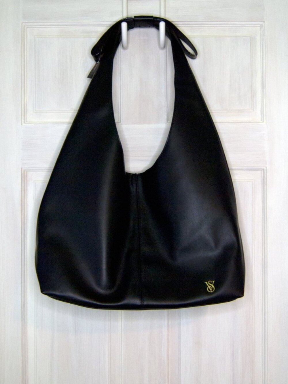 Victoria’s Secret Black Bow Tote Bag Slouchy Shoulder Purse Faux Leather - Picture 2 of 9